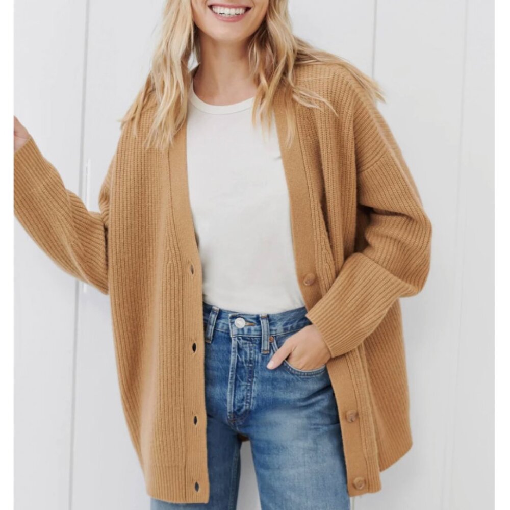 Jenni Kayne Cashmere Cocoon Cardigan S/M Camel Beige Quiet Lux Knit - Picture 1 of 10